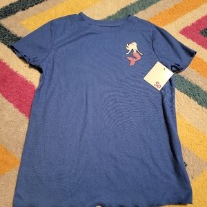 NWT Girls Size L(10/12) So Blue Ribbed T-Shirt Mermaid Patch Blue